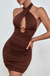 Crisscross Ruched Halter Neck Mini Dress - Shah S. Sahota